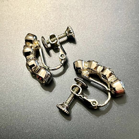 Vintage Napier Crystal Silver Tone Screw Back Earrings - Picture 5 of 6